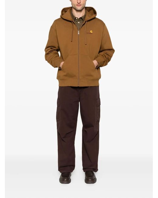 Carhartt Brown American Script Zip-Up Hoodie for men