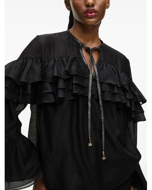 Karl Lagerfeld Black Ruffled Tie Blouse