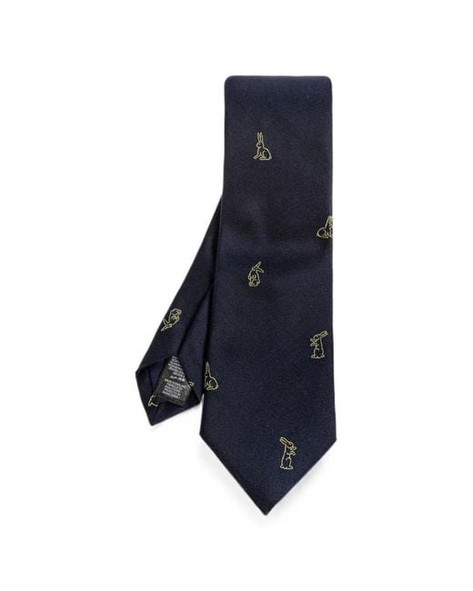 Paul Smith Blue Rabbit-Embroidered Silk Tie for men