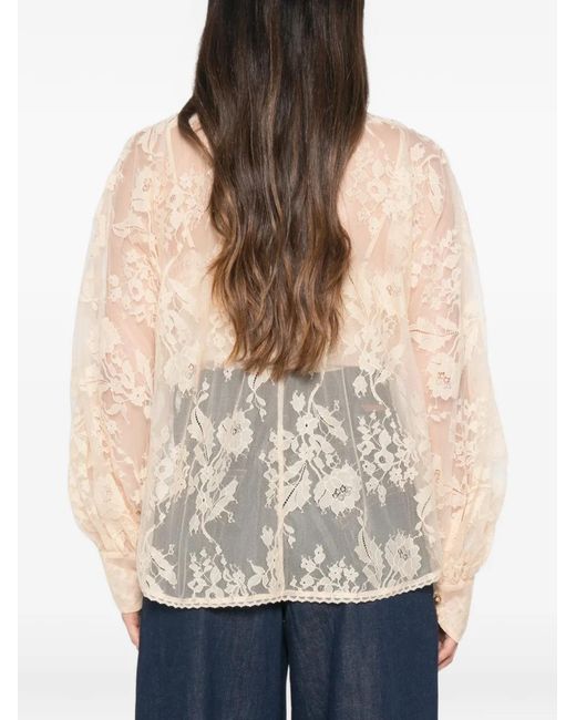 Zimmermann Natural Pussy-Bow Lace Blouse