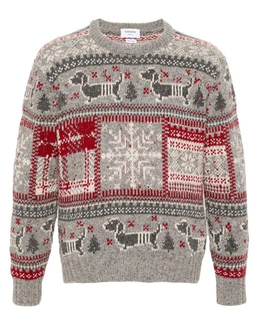 Thom Browne Gray Fair Isle Intarsia Jumper for men