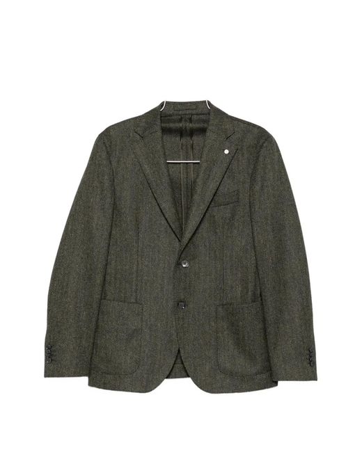 Luigi Bianchi Green Herringbone-Weave Notched-Lapel Blazer for men