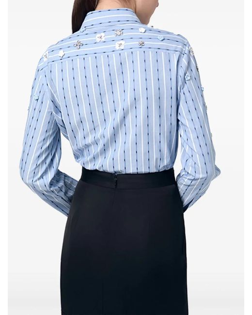 Ports 1961 Gestreept Blouse Met Bloemapplicatie in het Blue
