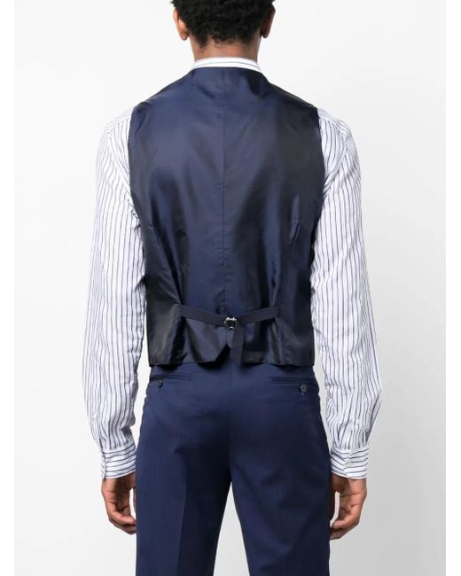 Tagliatore Blue Virgin Wool Button-Up Waistcoat for men