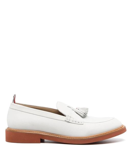 Thom Browne White Tasselled Leather Loafers for men