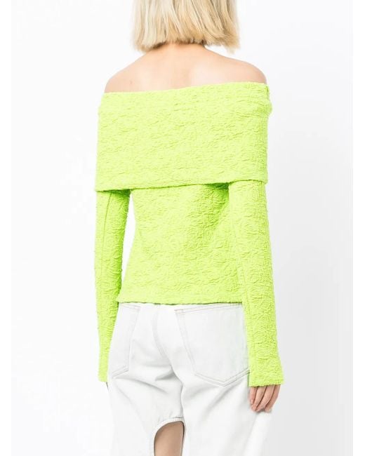 MSGM Green Off-Shoulder Textured Top