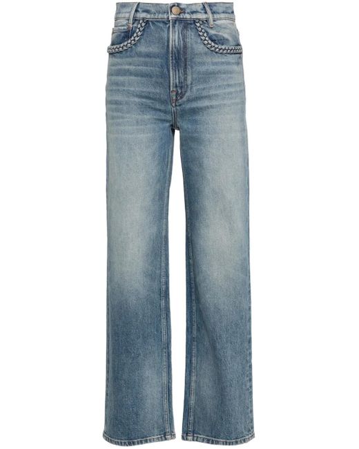 Maje Blue Braided-Trim Straight-Leg Jeans