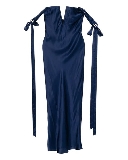 Alejandra Alonso Rojas Blue Plunging Bias-Cut Gown