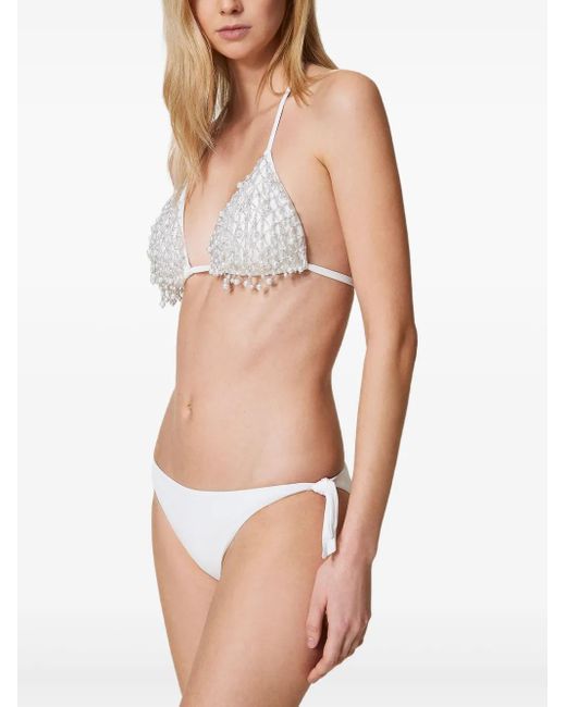 Twinset White Beaded Triangle Bikini Set