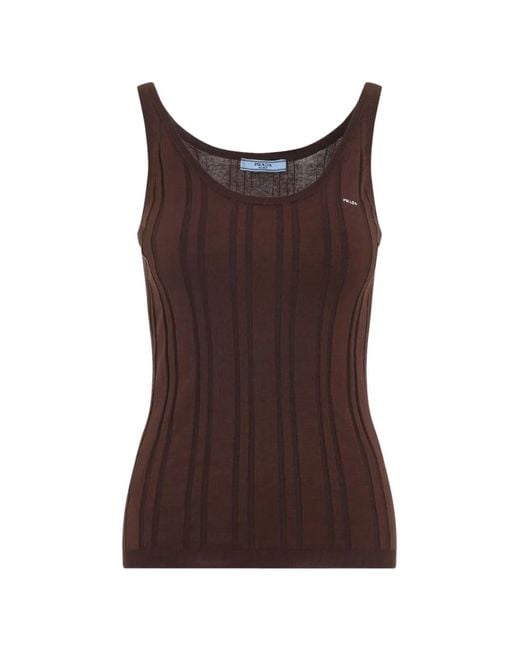 Prada Brown Ribbed Knit Tank Top