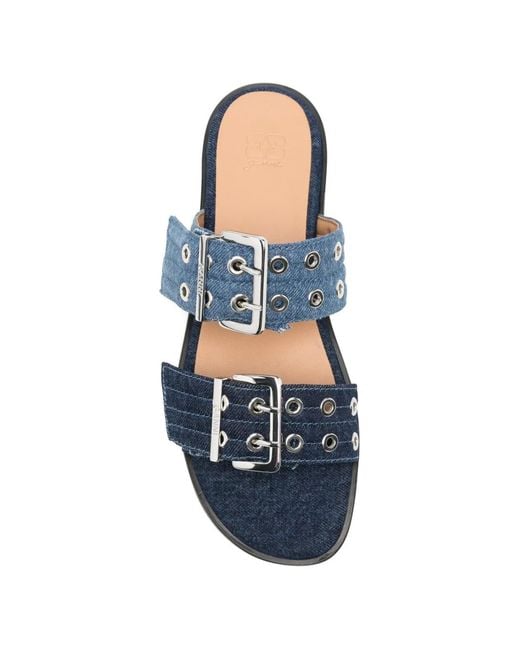 Ganni Blue Buckle-Detail Double-Strap Sandals