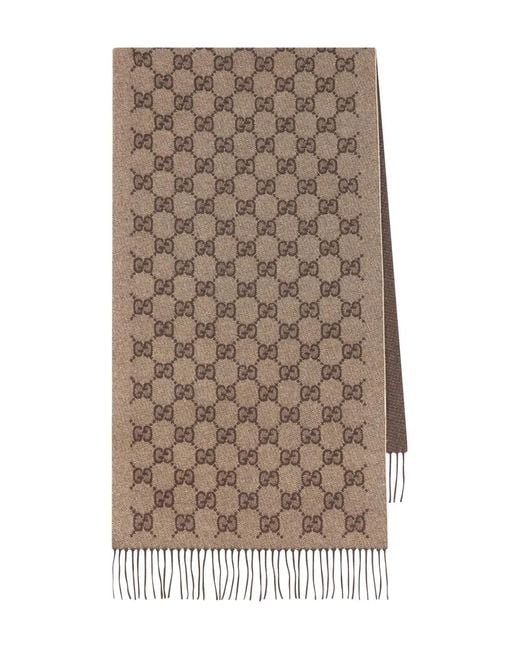 Gucci Natural Monogram Fringed-Trim Scarf