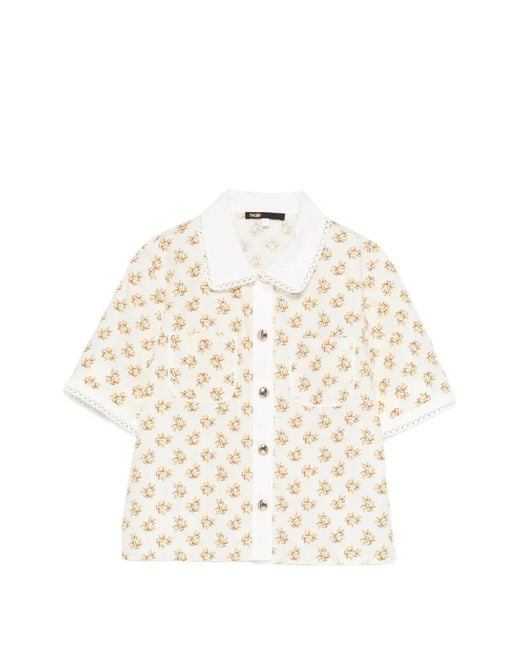 Maje White Patterned Shirt With Croquet Trim