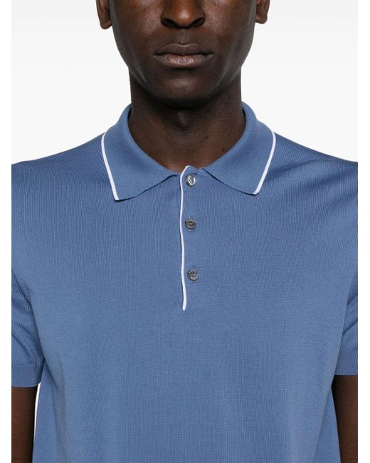 Canali Fijngebreid Poloshirt in het Blue voor heren