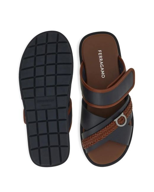 Ferragamo Black Sandales À Ornement Gancini for men