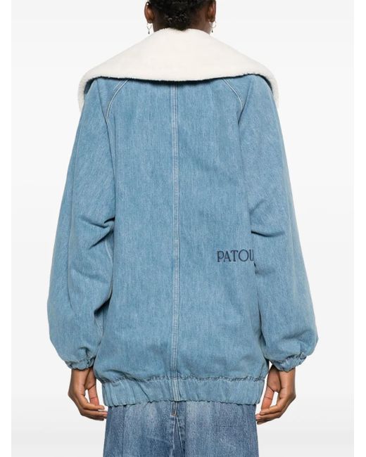 Patou Blue Faux Shearling-Trim Denim Jacket