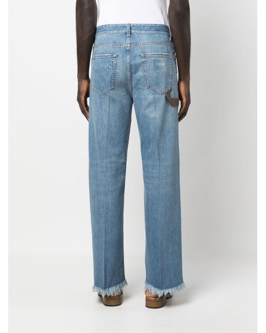Fendi Blue Contrast-detail Straigh-leg Jeans for men