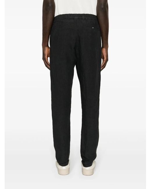 Emporio Armani Black Mid-Rise Tapered Linen Trousers for men