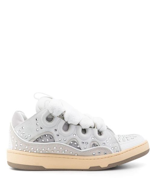 Lanvin White Curb Sneakers mit Strass