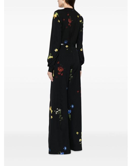 Elie Saab Black Floral-print Silk Jumpsuit