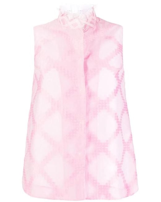 Shiatzy Chen Pink Lace-Collar Detail Vest
