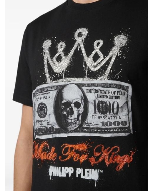 Philipp Plein Black Jersey T-Shirt Crown-Dollar for men