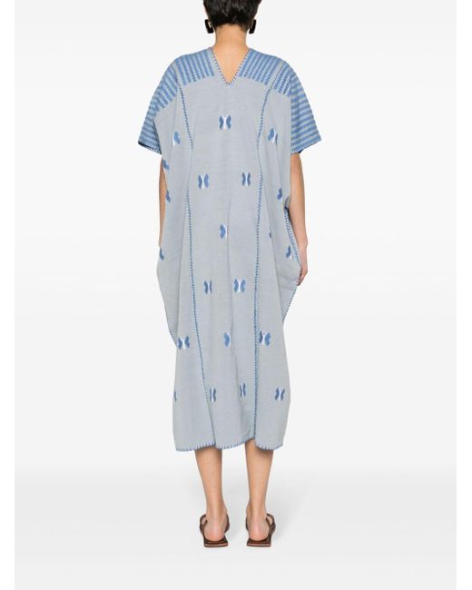 Pippa Holt Blue Three Panel Butterfly-embroidered Kaftan