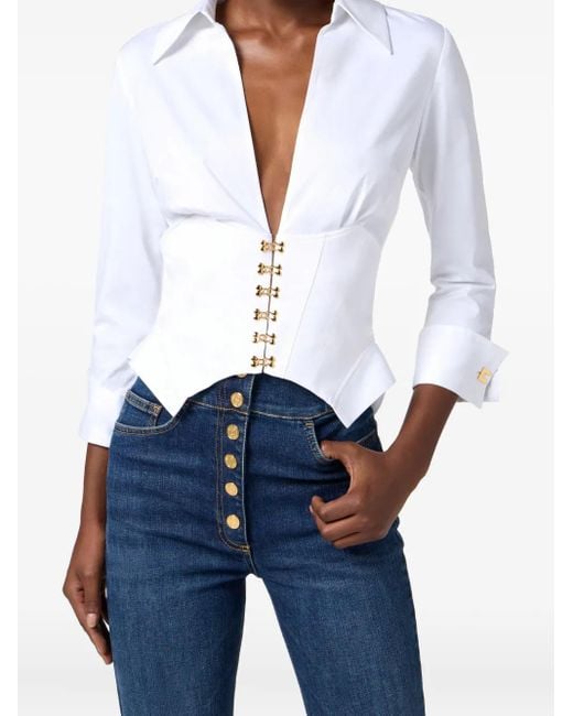 Camicia Con Scollo A V di Elisabetta Franchi in White