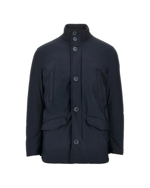 Herno Blue Sub-Zero Button-Fastening High-Neck Coat for men