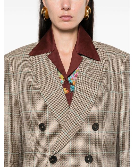 Roberto Cavalli Natural Houndstooth Double-breasted Blazer