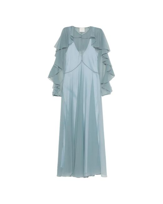 forte forte blue dress abito crepe de chine viscosa stampa dress