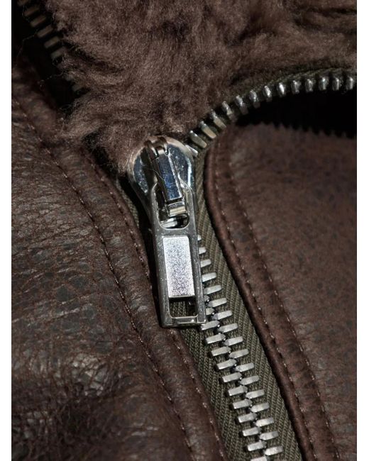 Rick Owens Brown Shearling-Collared Zip-Front Jacket for men