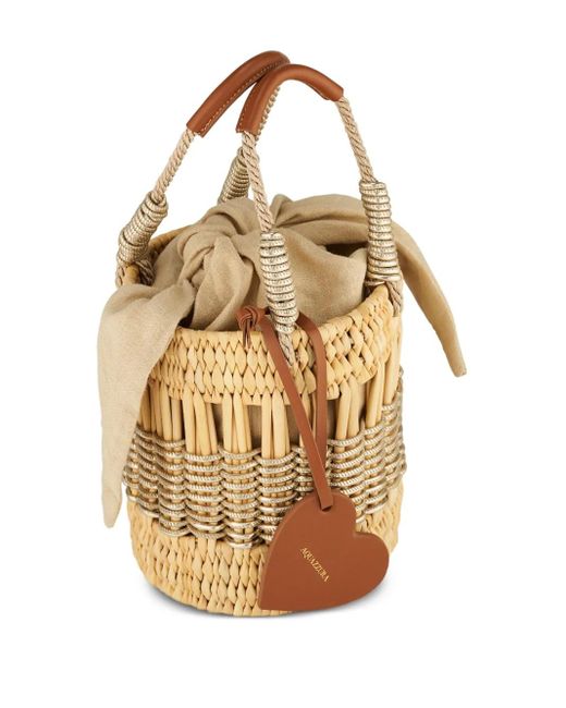 Aquazzura Metallic Mini Straw Heart-Shaped Bucket Bag
