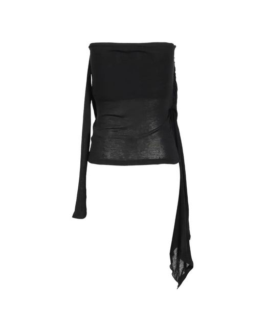 BOHEMSEO Black Signature Twist-Drape Tube Strapless Blouse