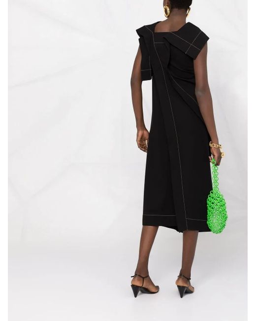 Jil Sander Black Drapiertes Kleid Mit Kontrastnähten