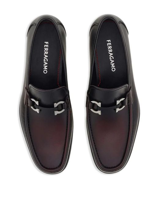 Ferragamo Black Gancini-Plaque Loafers for men