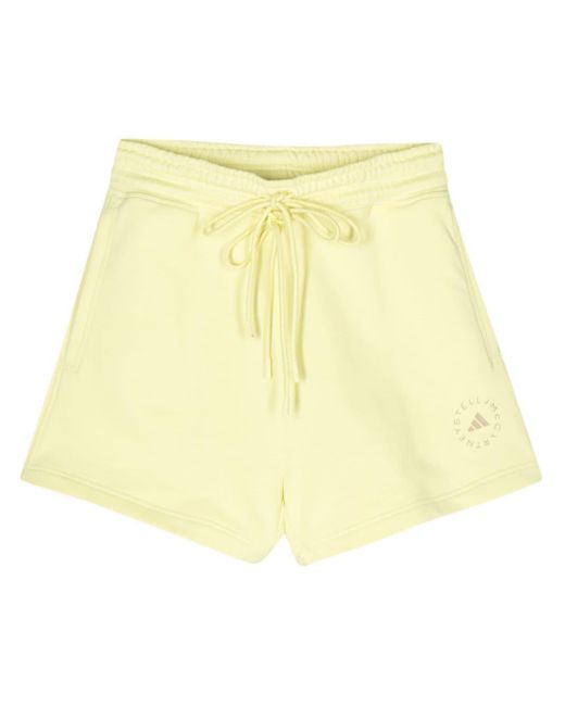 Adidas By Stella McCartney Yellow Logo-patch Cotton Shorts