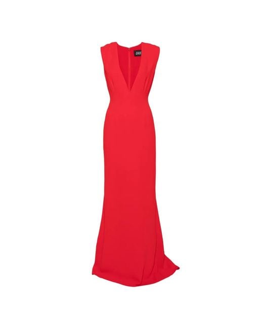 Solace London Red Althea Plunging V-Neck Sleeveless Maxi Dress
