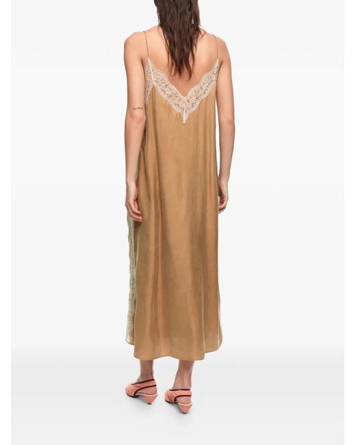 Bimba Y Lola Natural Lace-Detail Midi Dress