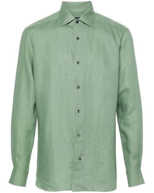Zegna Green Spread-collar Linen Shirt for men