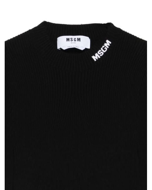 MSGM Black Ribbed Logo-Detail Sweater