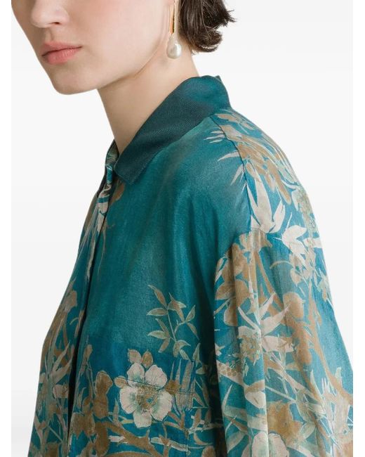 Forte_forte Blue Le Bambou Secret Floral-Print Silk Shirt