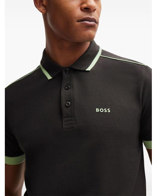Boss Black Logo-print Contrast-trim Polo Shirt for men