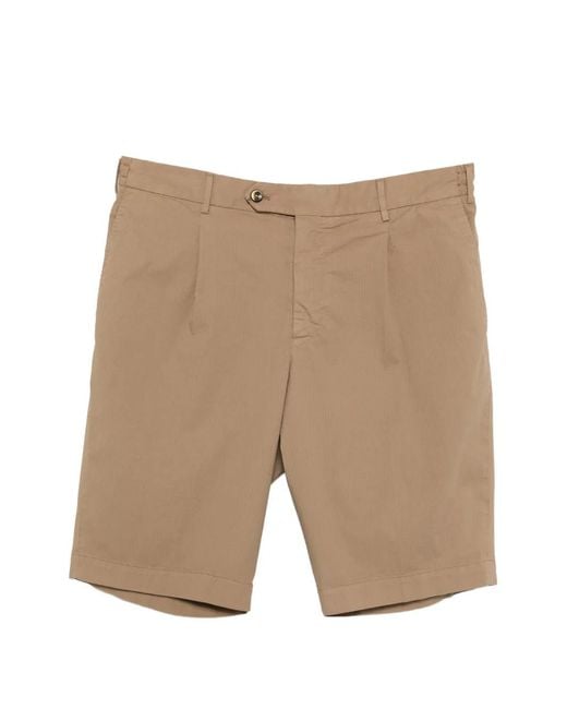 PT Torino White Pleated Elasticated-Waist Shorts for men