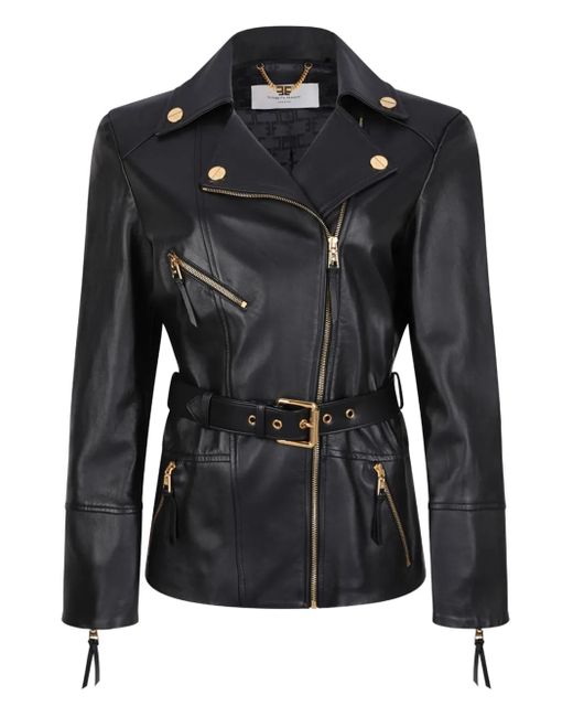 Elisabetta Franchi ベルテッド レザージャケット Black