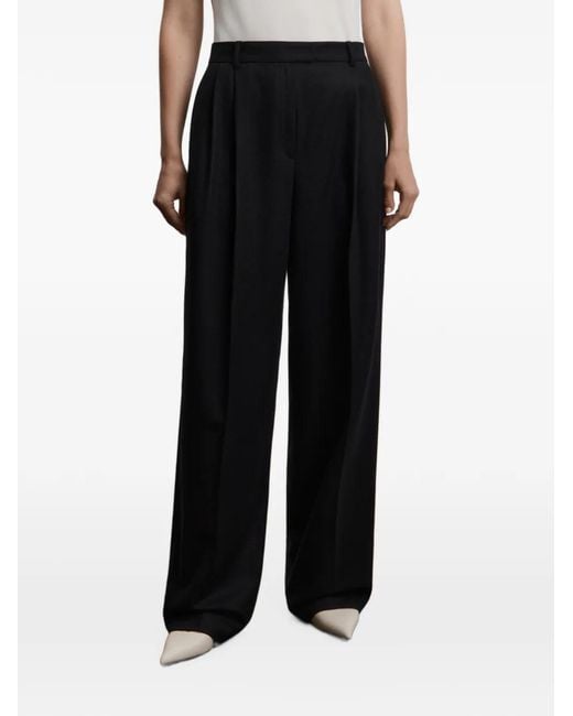 12 STOREEZ Black Pleated Wide-Leg Trousers