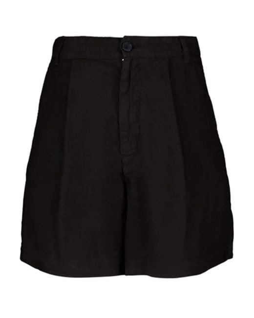 120% Lino Black Pleated Pocket Shorts