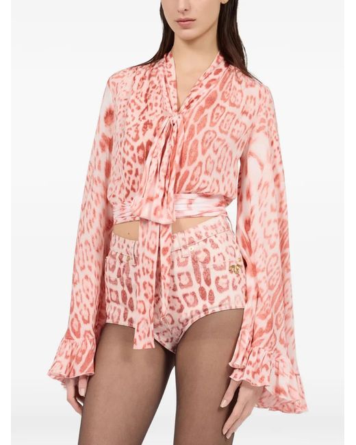 Roberto Cavalli Pink Leopard-Print Blouse