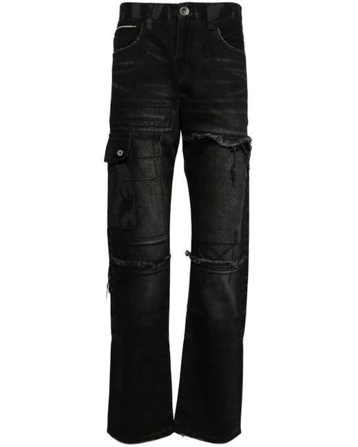 Private Stock Distressed Black Denim Straight-Leg Jeans for men