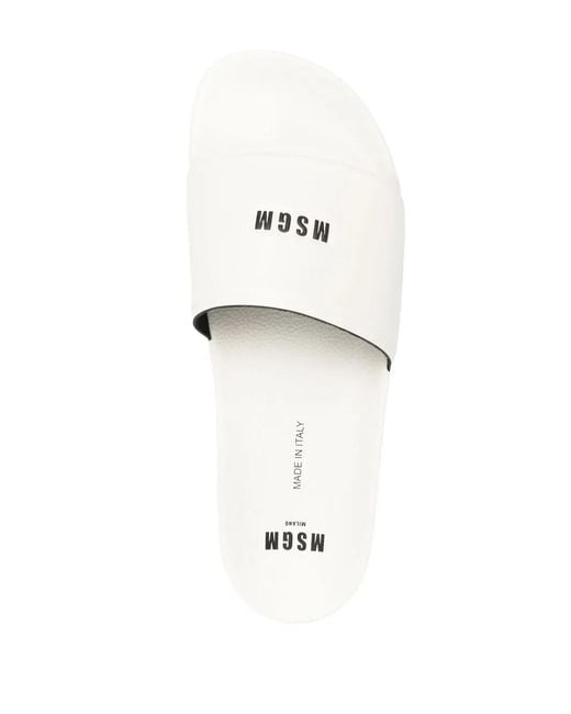 MSGM White Logo-print Slides for men